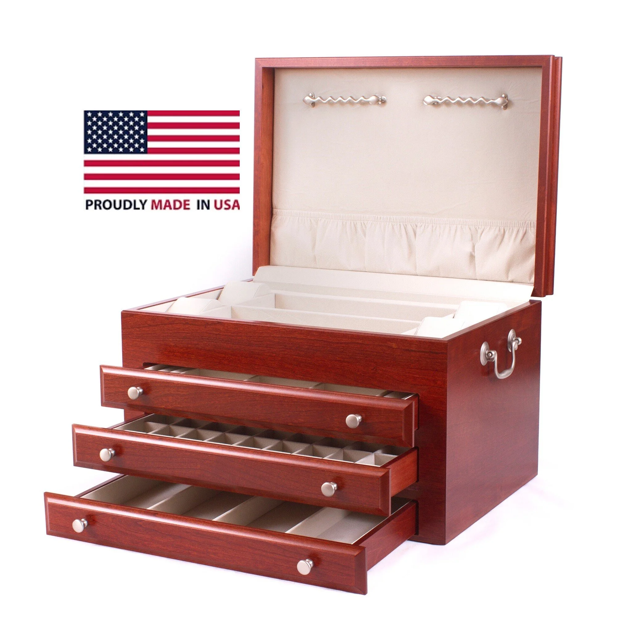 J03C MAJESTIC - 3 Draw Jewelry Chest with Heritage Cherry finish